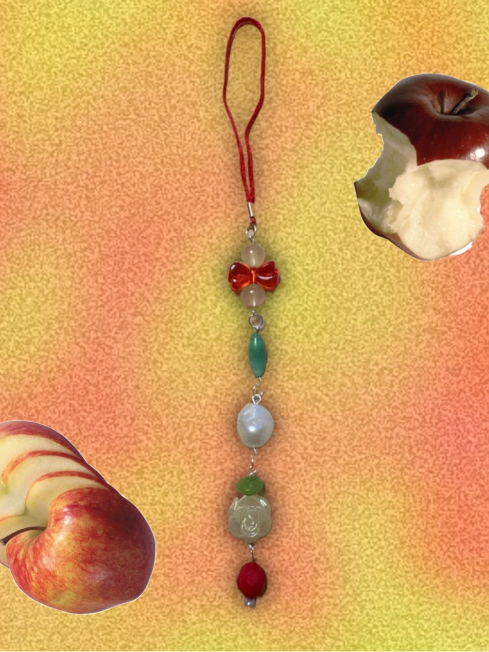 Handmade Red Bow and Multicolor Bead Phone Charm